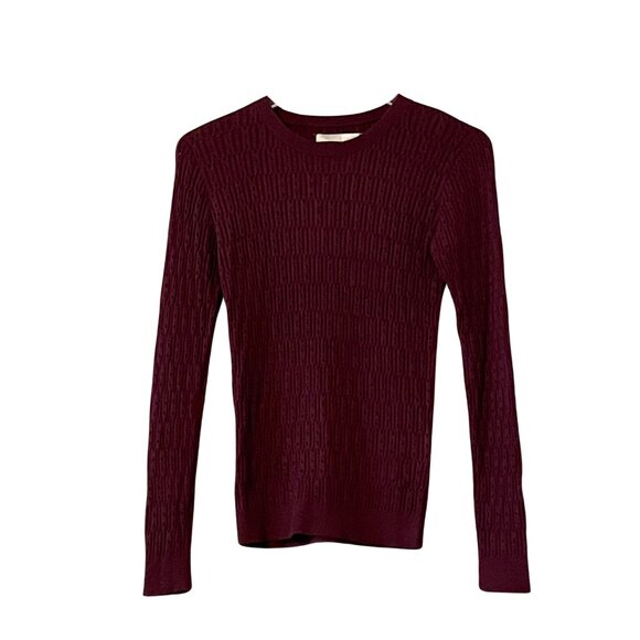 NWT One Grey Day Perforated Ribbed Jersey Long Sleeve Top in Burgundy Sz. S - Picture 1 of 4